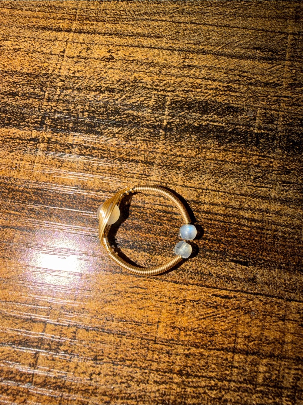 NEW 14kt evil eye gold filled natural laboradorite ring, wire wrapped adjustable - Picture 3 of 3